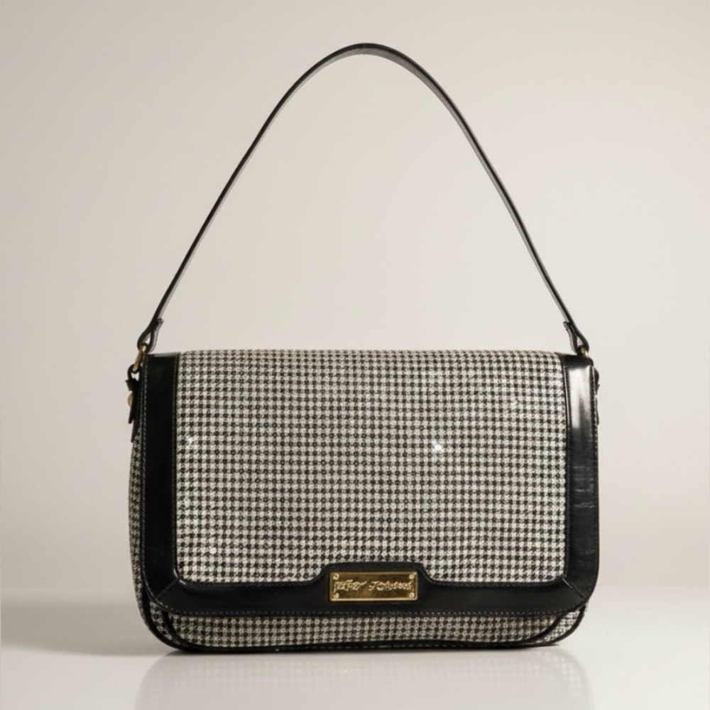 Betsey Johnson Black and Cream Houndstooth Shoulder Bag